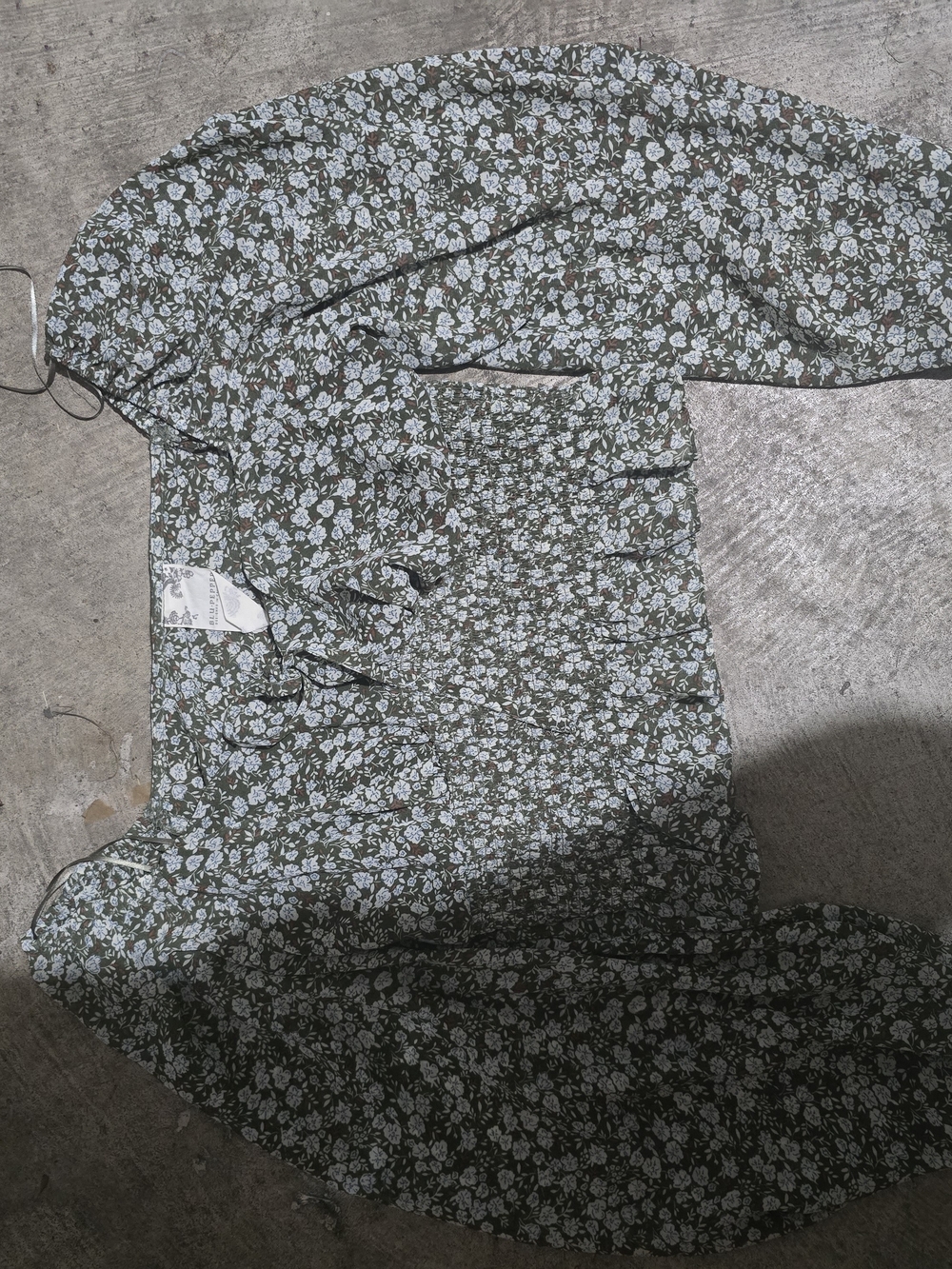Blu Pepper Olive Green Floral Long Sleeve Crop Top
